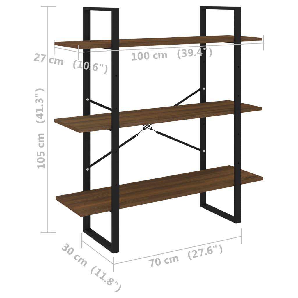 vidaXL Βιβλιοθήκη Καφέ Δρυς 100 x 30 x 105 εκ. από Επεξεργασμένο Ξύλο