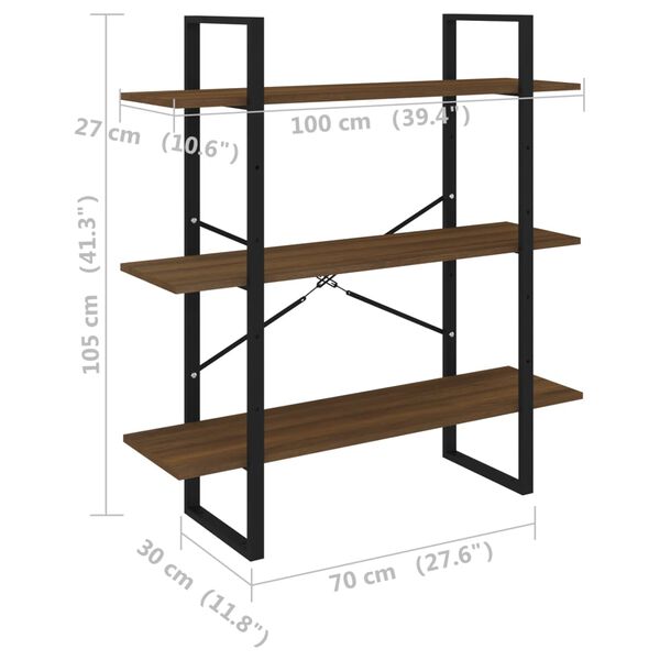 vidaXL Βιβλιοθήκη Καφέ Δρυς 100 x 30 x 105 εκ. από Επεξεργασμένο Ξύλο