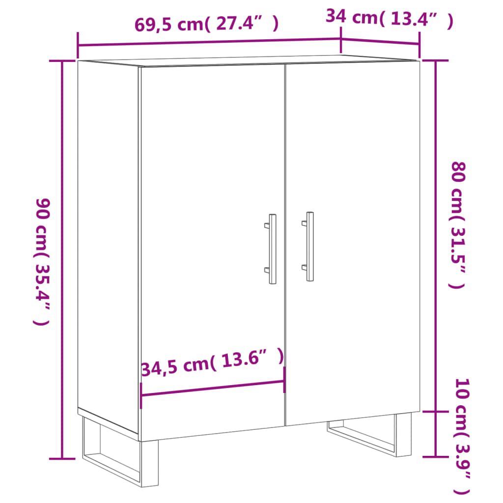 vidaXL Ντουλάπι Γυαλιστερό Λευκό 69,5x34x90 εκ. Επεξεργασμένο Ξύλο