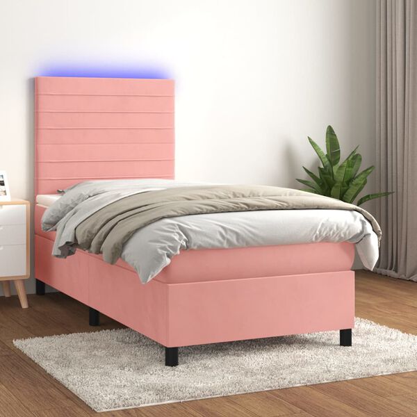 vidaXL &Kappa;&rho;&epsilon;&beta;ά&tau;&iota; Boxspring &mu;&epsilon; &Sigma;&tau;&rho;ώ&mu;&alpha; & LED &Rho;&omicron;&zeta; 90x200 &epsilon;&kappa;. &Beta;&epsilon;&lambda;&omicron;ύ&delta;&iota;&nu;&omicron;