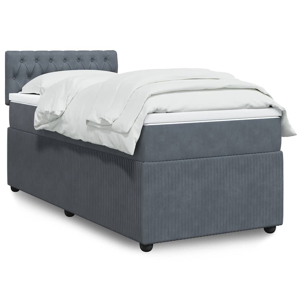 vidaXL Κρεβάτι Boxspring με Στρώμα Σκούρο Γκρι 90x200 εκ. Βελούδινο
