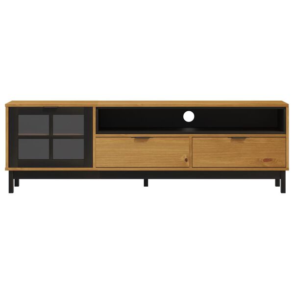 vidaXL Έπιπλο Τηλεόρασης FLAM 158x40x50 εκ. Μασίφ Πεύκο Γυάλινη Πόρτα