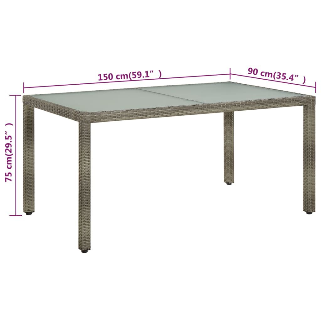 vidaXL Τραπέζι Κήπου Γκρι 150x90x75 εκ. Συνθετικό Ρατάν/Ψημένο Γυαλί