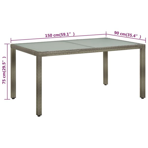 vidaXL Τραπέζι Κήπου Γκρι 150x90x75 εκ. Συνθετικό Ρατάν/Ψημένο Γυαλί