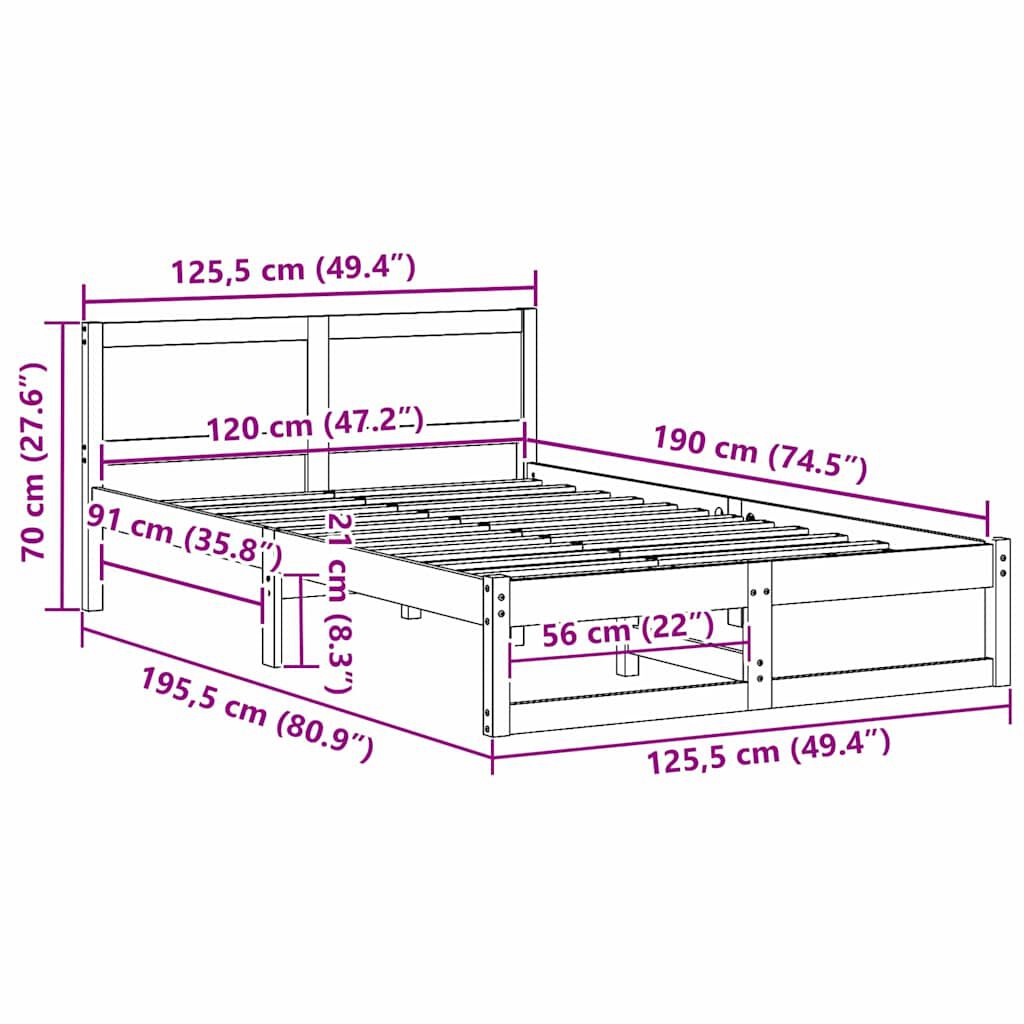 vidaXL Σκελετός Κρεβατιού Λευκό 120 x 190 cm Μασίφ ξύλο πεύκου