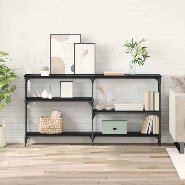 vidaXL Τραπέζι κονσόλας με ράφι Μαύρη Οξυά 150 x 29 x 76,5 εκ