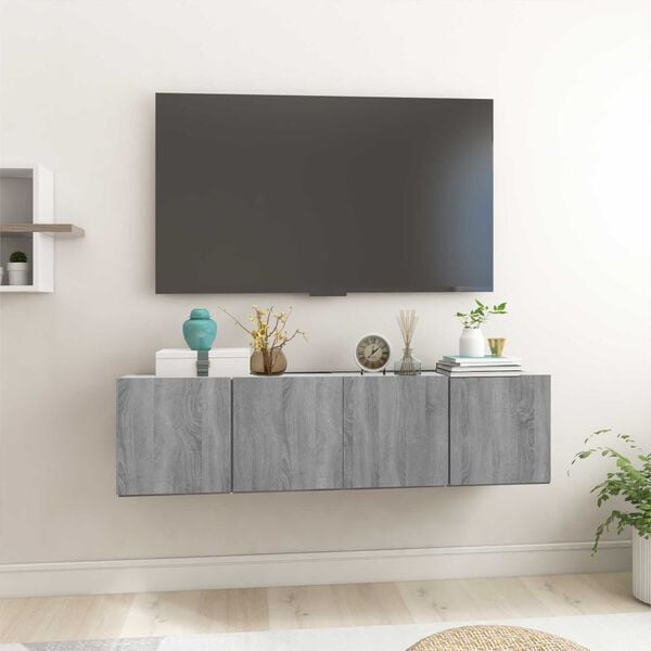 vidaXL Έπιπλα Τηλεόρασης Κρεμαστά 2 τεμ. Γκρι 60x30x30 εκ. Επεξ. Ξύλο