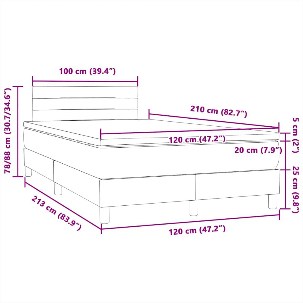 vidaXL Κρεβάτι Boxspring με Στρώμα Σκούρο Μπλε 120x210 εκ. Βελούδινο