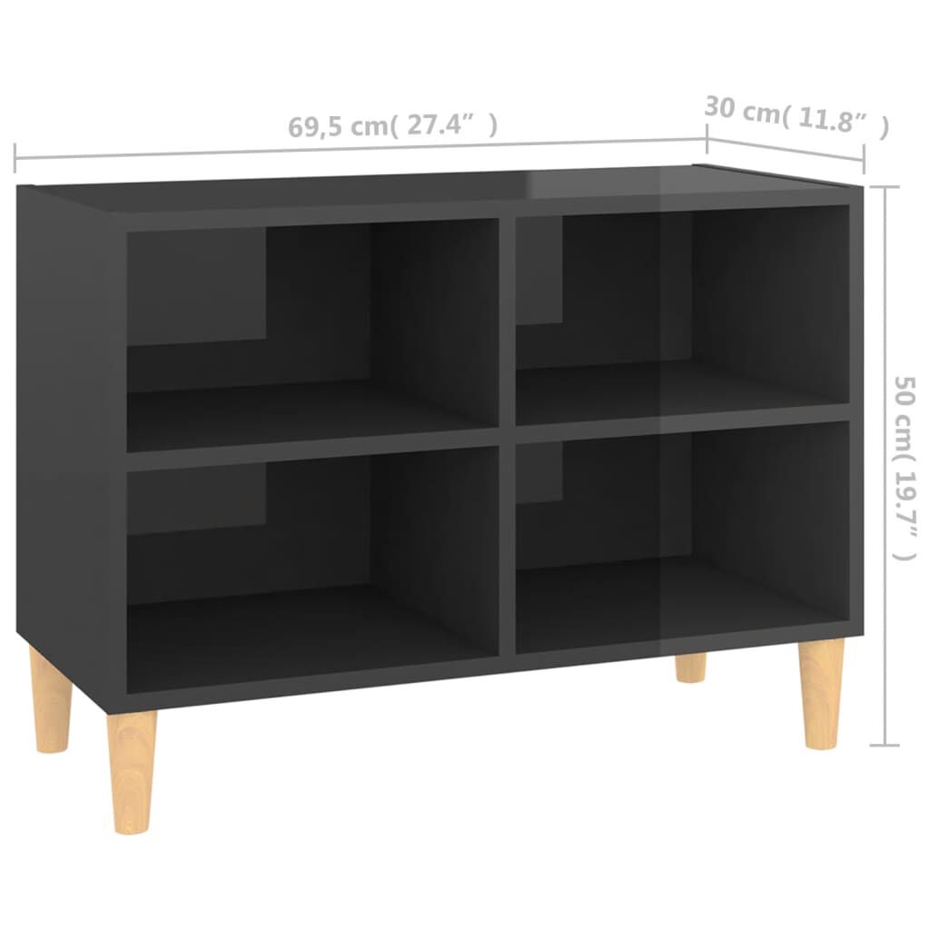 vidaXL Έπιπλο Τηλεόρασης Γυαλ. Γκρι 69,5x30x50 εκ. Μασίφ Ξύλινα Πόδια