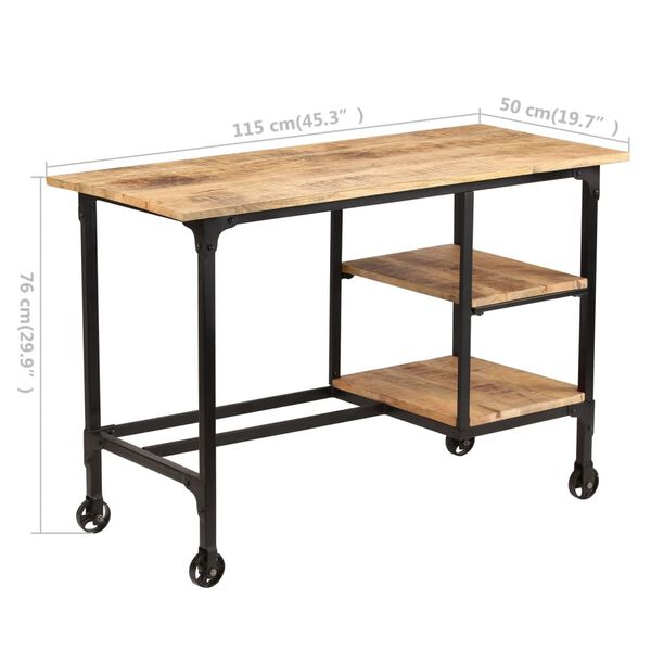 vidaXL Γραφείο 115x50x76 εκ. Μασίφ Ξύλο Μάνγκο με Πτυσσόμενο Σκαμπό