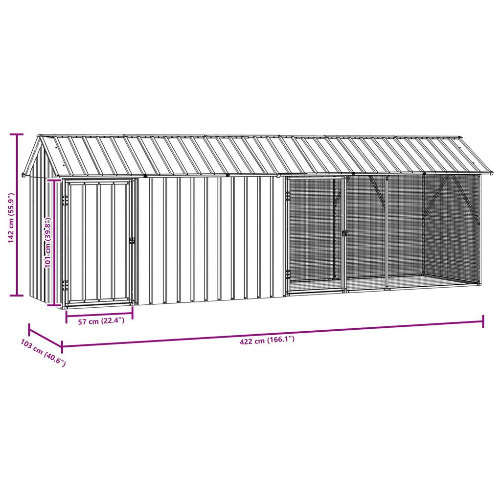 vidaXL Κλουβί Πουλιών με Προέκταση Ανθρακί 112x442x141 εκ Ατσάλι