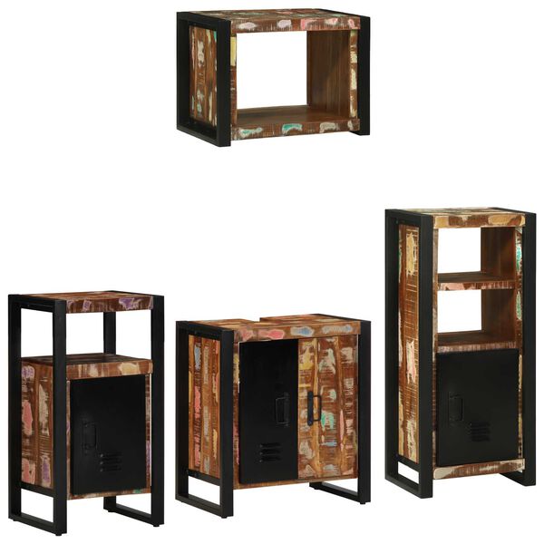 vidaXL Σετ Επίπλων Μπάνιου 4 pcs Πολύχρωμο Στερεό ανακτημένο ξύλο