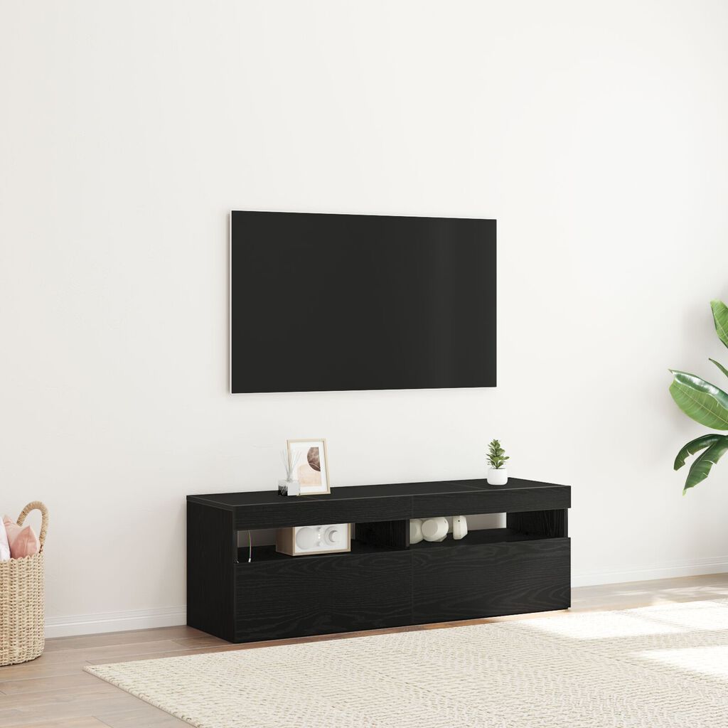 vidaXL Ντουλάπα τηλεόρασης με LED Μαύρη Δρύς 120x35x40 εκ. Επεξεργασμένο ξύλο