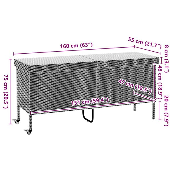 vidaXL Κουτί Αποθήκευσης Κήπου με Ρόδες 160x55x75 εκ. Συνθετικό Ρατάν