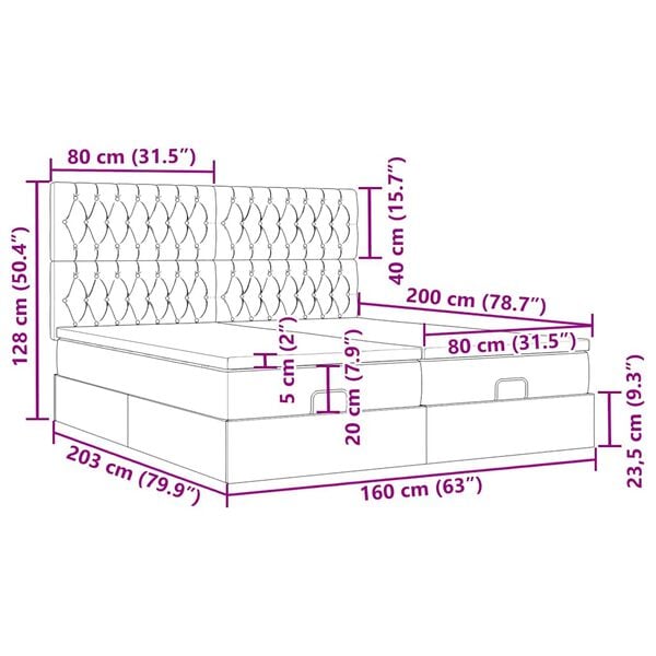vidaXL Οθωμανικό κρεβάτι με στρώματα Μαύρο 160x200cm Velvet