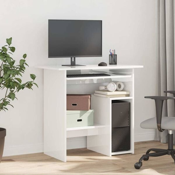 vidaXL Γραφείο Γυαλιστερό Λευκό 80 x 45 x 74 εκ. από Επεξ. Ξύλο
