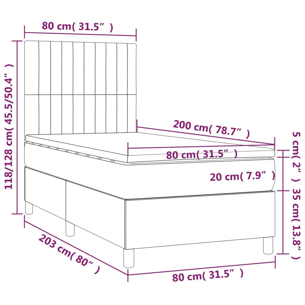 vidaXL Κρεβάτι Boxspring με Στρώμα & LED Ροζ 80 x 200 εκ. Βελούδινο