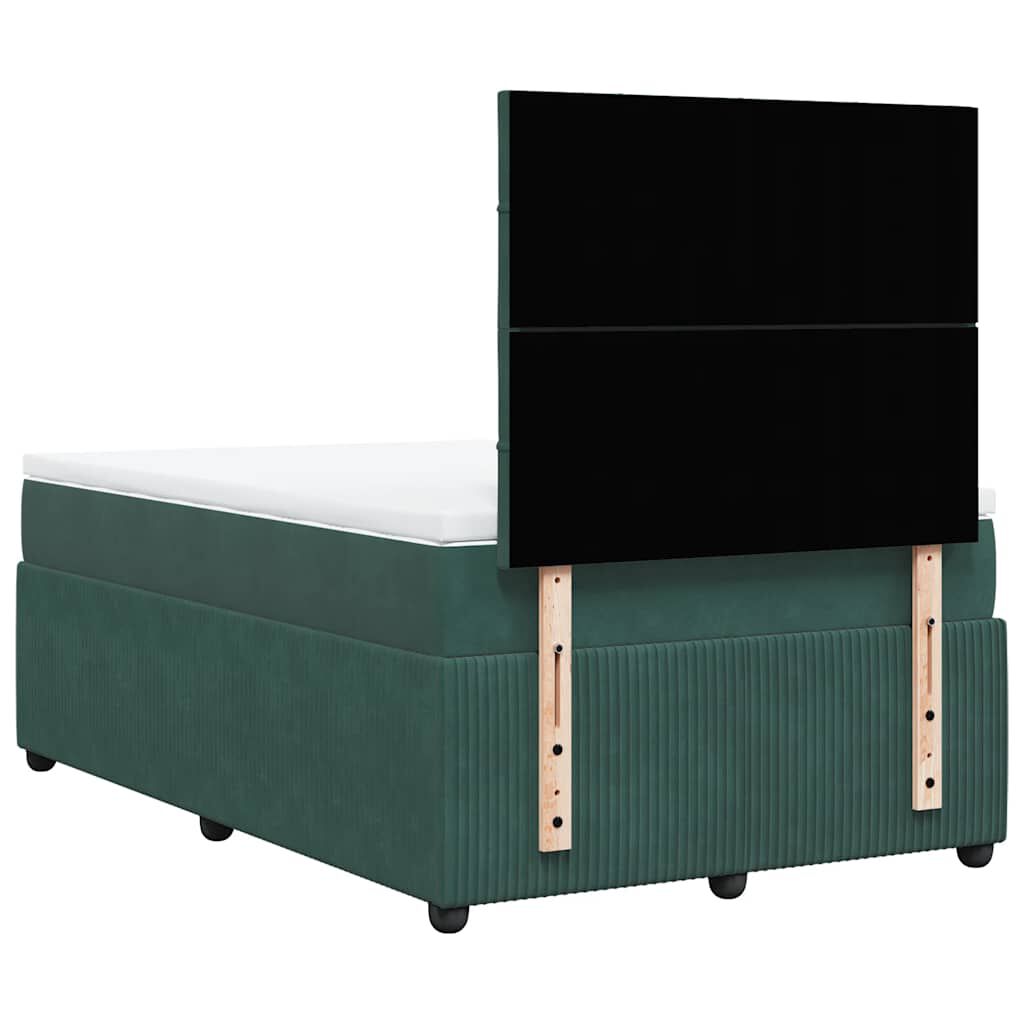vidaXL Κρεβάτι Boxspring με Στρώμα Σκούρο Πράσινο 120x190εκ. Βελούδινο