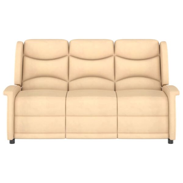 vidaXL Πολυθρόνα Μασάζ Τριθέσια Ανακλινόμενη Κρεμ από Ύφασμα Μικροϊνών