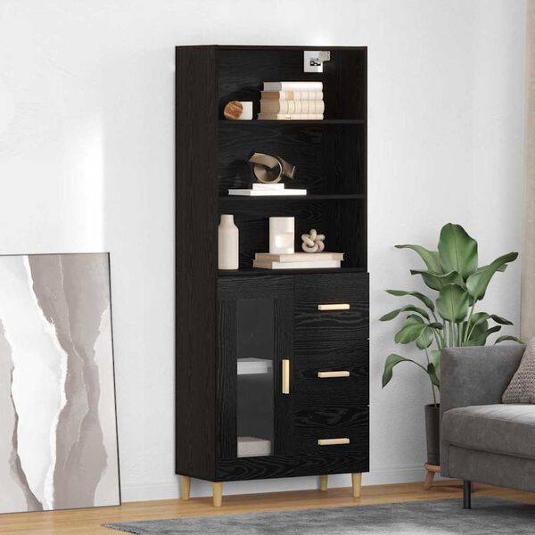 vidaXL Highboard &Mu;&alpha;ύ&rho;&eta; &Omicron;&xi;&upsilon;ά 69,5 x 32,5 x 180 &epsilon;&kappa; &Epsilon;&pi;&epsilon;&xi;&epsilon;&rho;&gamma;&alpha;&sigma;&mu;έ&nu;&omicron; &xi;ύ&lambda;&omicron;