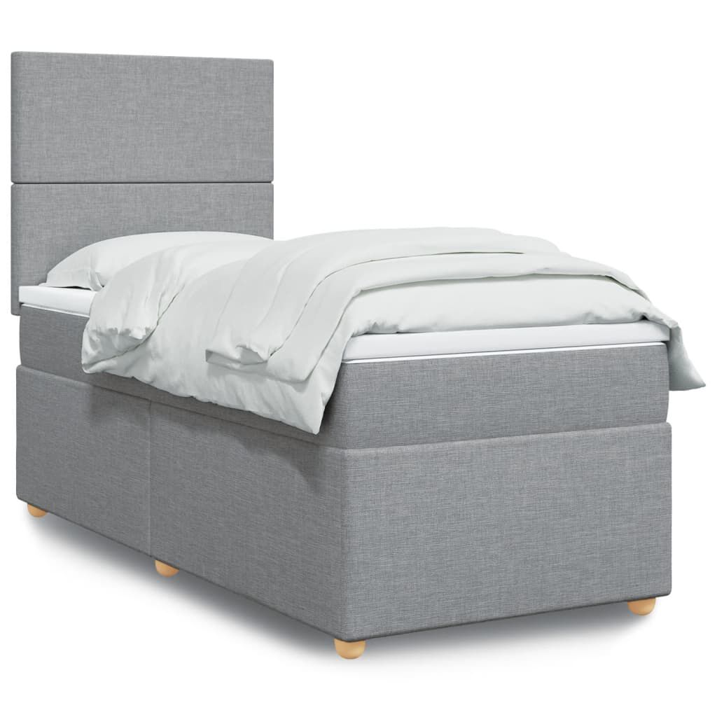 vidaXL Κρεβάτι Boxspring με Στρώμα Ανοιχτό Γκρι 90x200 εκ. Υφασμάτινο