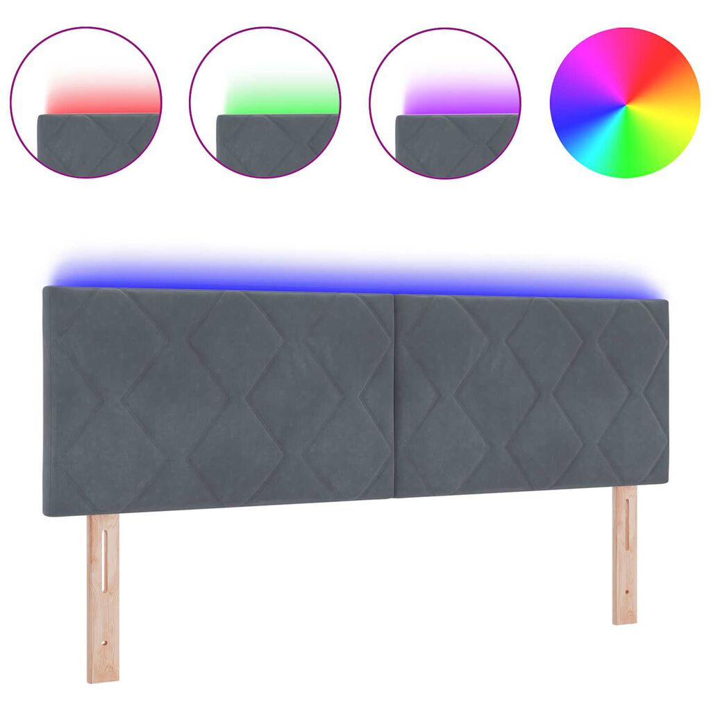 vidaXL LED Κεφαλάρι Σχεδιασμού Διαμαντιών Σκούρο Γκρι 160 εκ. Βελούδο