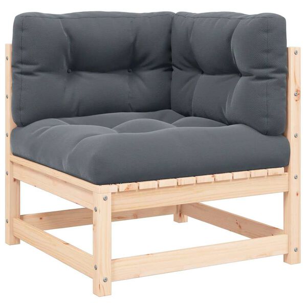 vidaXL Καναπές Κήπου Γωνιακός Ξύλο Πεύκου με Ανθρακί Μαξιλάρια