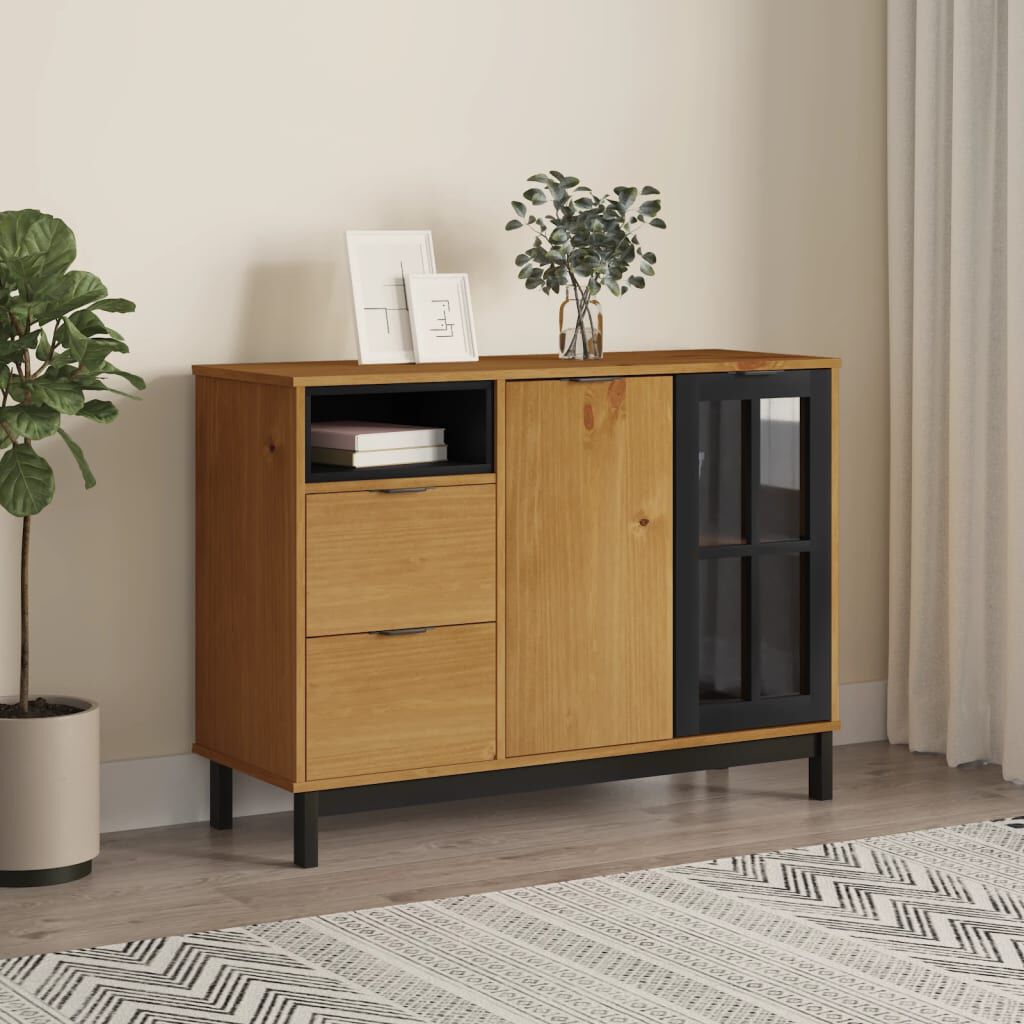 vidaXL Μπουφές FLAM 110x40x80εκ. από Μασίφ Ξύλο Πεύκο με Γυάλινη Πόρτα