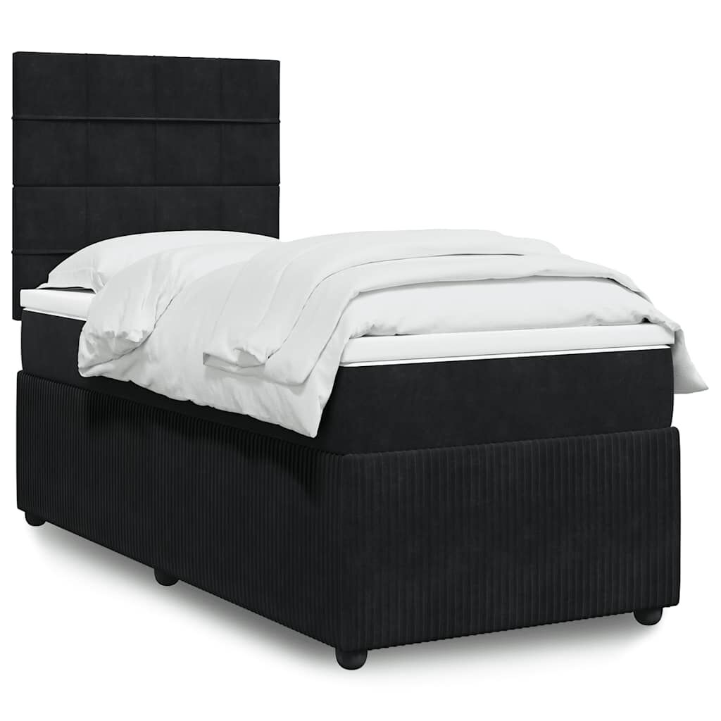vidaXL Κρεβάτι Boxspring με Στρώμα Μαύρο 100x200 εκ. Βελούδινο