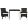vidaXL Σετ Τραπεζαρίας Κήπου 3τεμ. Μαύρο Συνθ.Ρατάν/Γυαλί με Μαξιλάρια