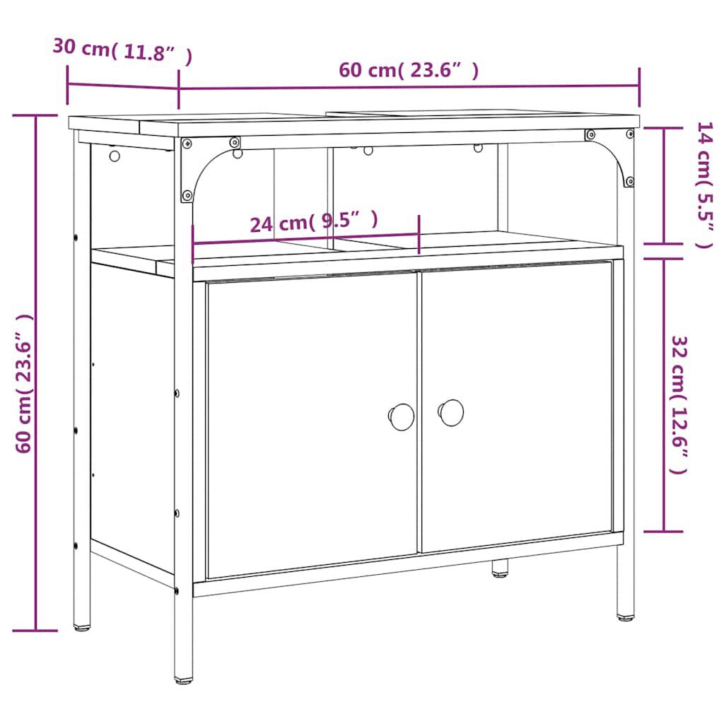 vidaXL Ντουλάπι Νιπτήρα Μπάνιου Μαύρο 60x30x60 εκ. Επεξεργασμένο Ξύλο
