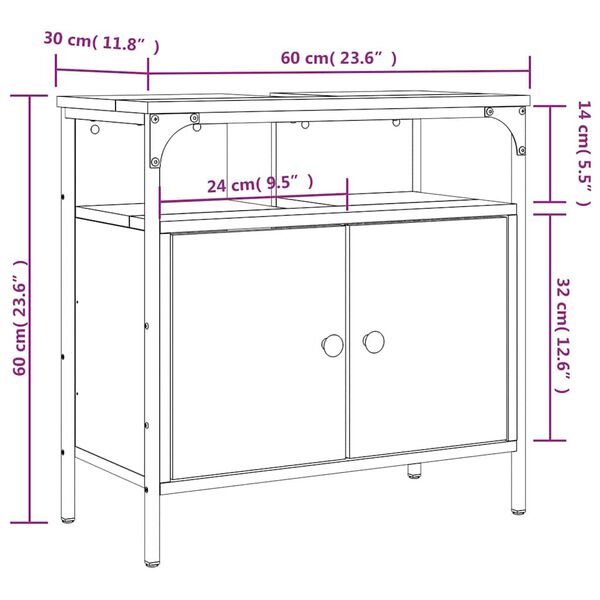 vidaXL Ντουλάπι Νιπτήρα Μπάνιου Μαύρο 60x30x60 εκ. Επεξεργασμένο Ξύλο