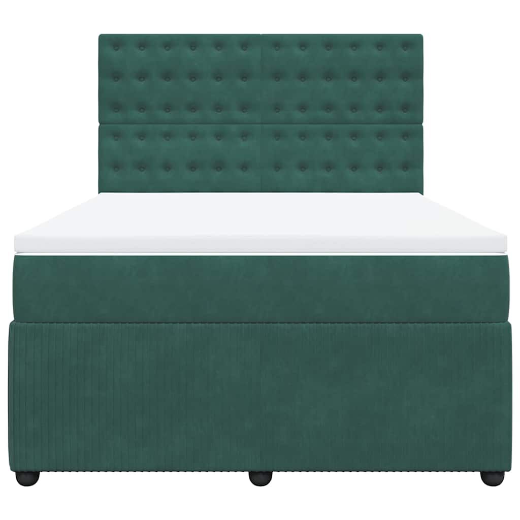 vidaXL Κρεβάτι Boxspring με Στρώμα Σκούρο Πράσινο 140x200εκ. Βελούδινο