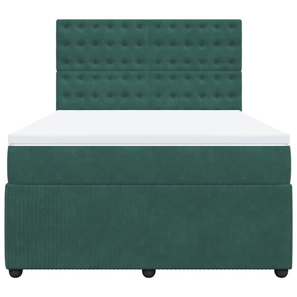 vidaXL Κρεβάτι Boxspring με Στρώμα Σκούρο Πράσινο 140x200εκ. Βελούδινο