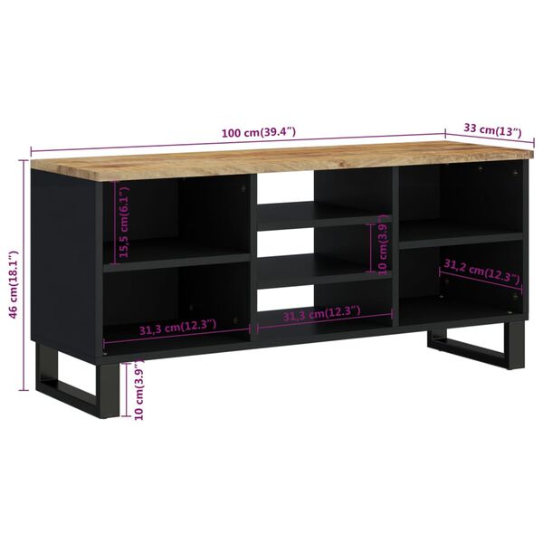 vidaXL Έπιπλο Τηλεόρασης 100x33x46 εκ. Μασίφ Ξύλο Μάνγκο & Επεξ. Ξύλο
