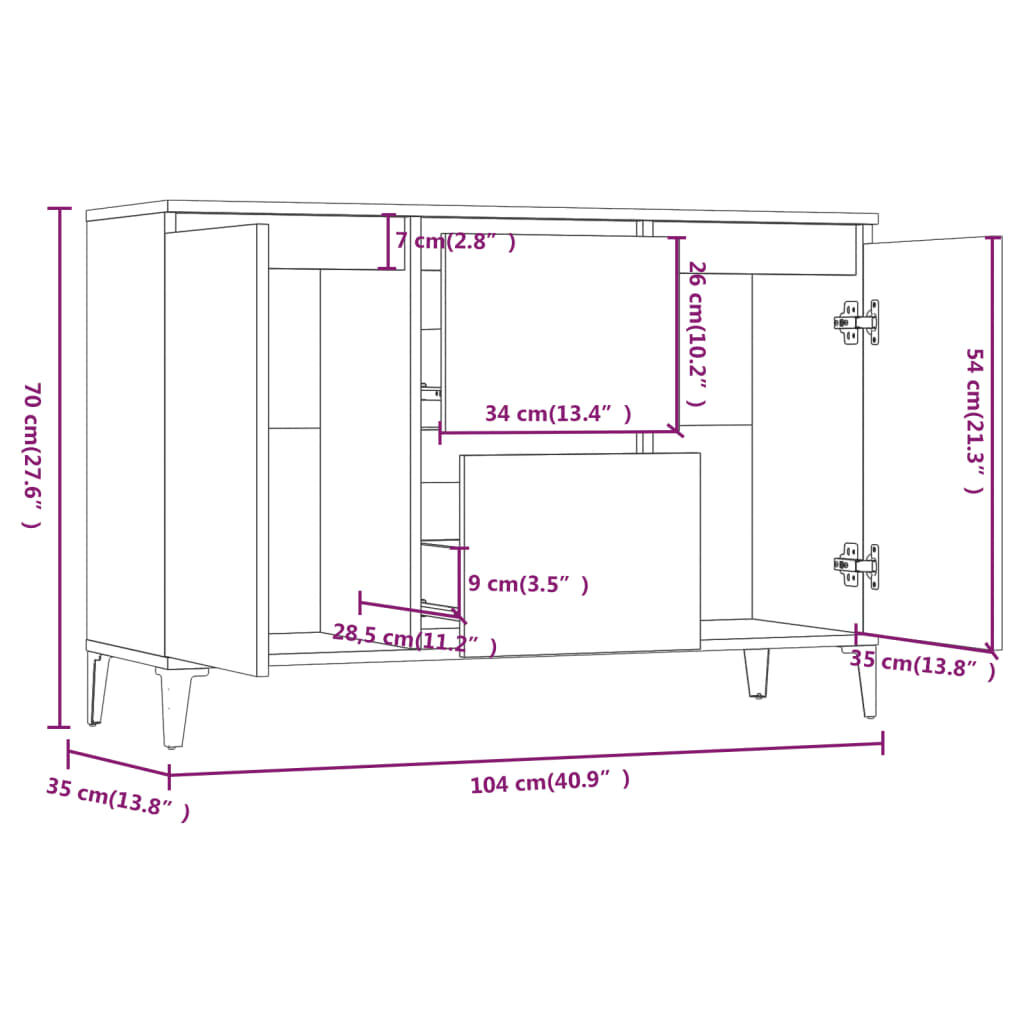 vidaXL Μπουφές Καφέ Δρυς 104 x 35 x 70 εκ. από Επεξεργασμένο Ξύλο