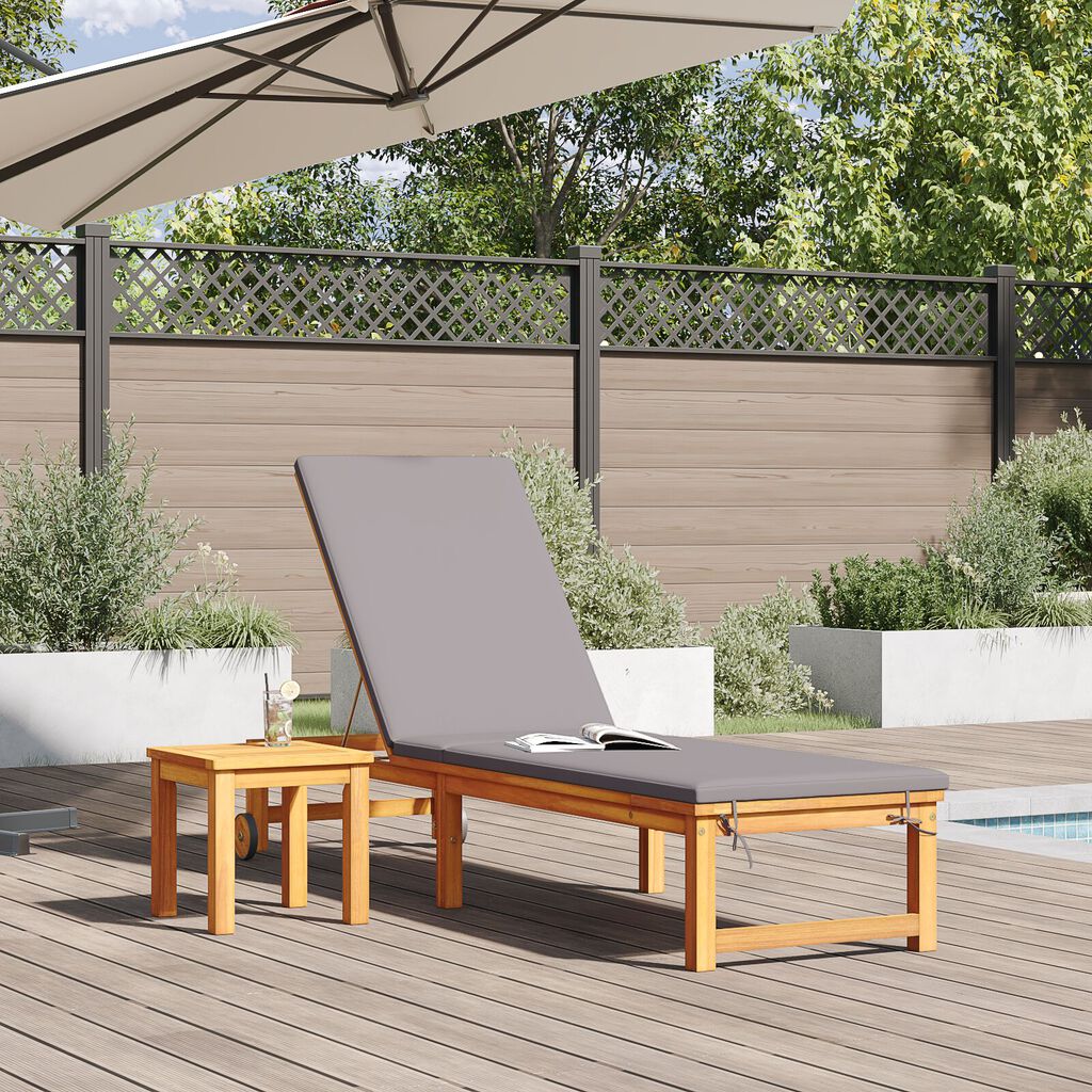 vidaXL Ξαπλώστρα με μαξιλάρι Καφέ 53 x 202 x 89εκ Μασίφ ξύλο ακακίας