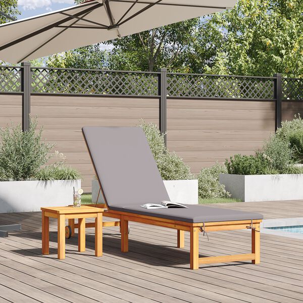 vidaXL Ξαπλώστρα με μαξιλάρι Καφέ 53 x 202 x 89εκ Μασίφ ξύλο ακακίας