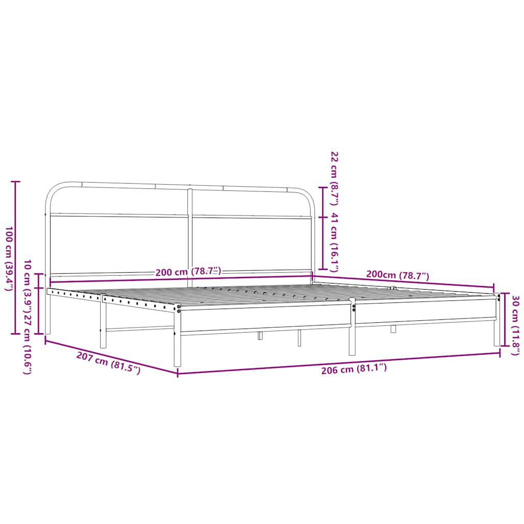 vidaXL Σκελετός Κρεβ. Χωρίς Στρώμα Καφέ Δρυς 200x200 εκ. Μεταλλικό