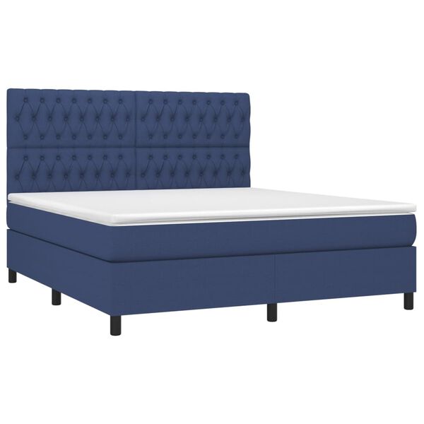 vidaXL Κρεβάτι Boxspring με Στρώμα & LED Μπλε 180x200 εκ. Υφασμάτινο