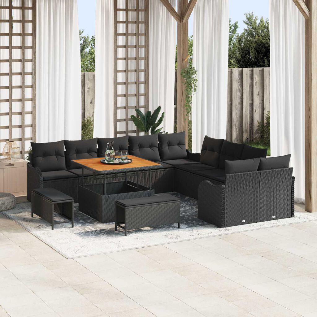 vidaXL Σετ Καναπέ Κήπου 13 pcs Μαύρο συνθετικό ρατάν