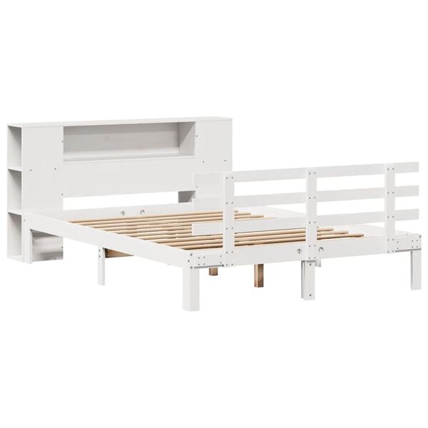vidaXL Κρεβάτι Βιβλιοθήκη Χωρίς Στρώμα Λευκό 135x190 εκ Μασίφ Πεύκο