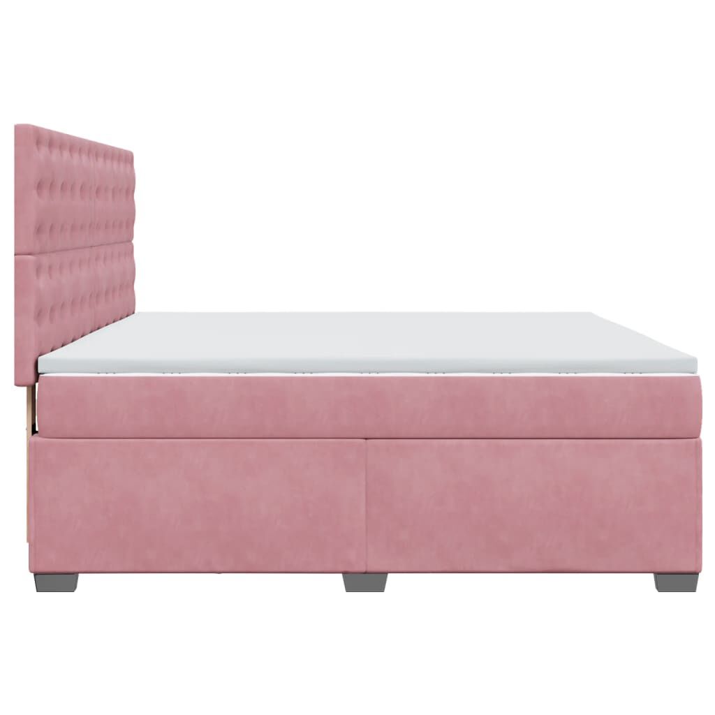 vidaXL Κρεβάτι Boxspring με Στρώμα Ροζ 200x200 εκ. Βελούδινο