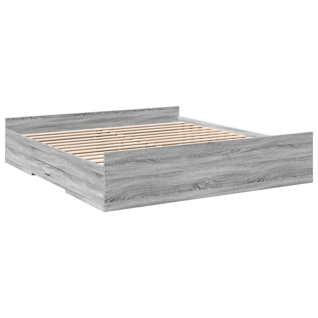 vidaXL Πλαίσιο Κρεβατιού με συρτάρια Γκρι sonoma 200x200εκ. Επεξ. Ξύλο