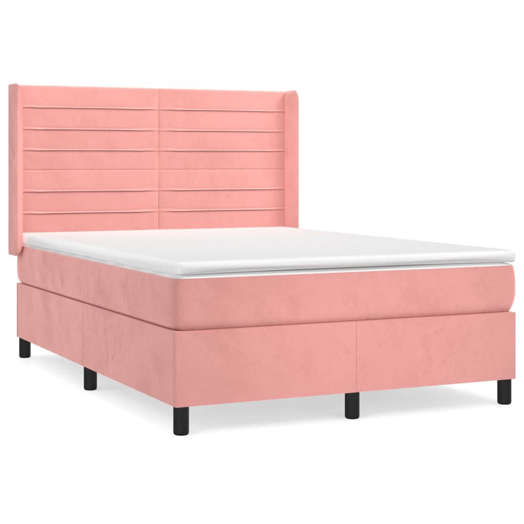 vidaXL Κρεβάτι Boxspring με Στρώμα Ροζ 140x200 εκ. Βελούδινο