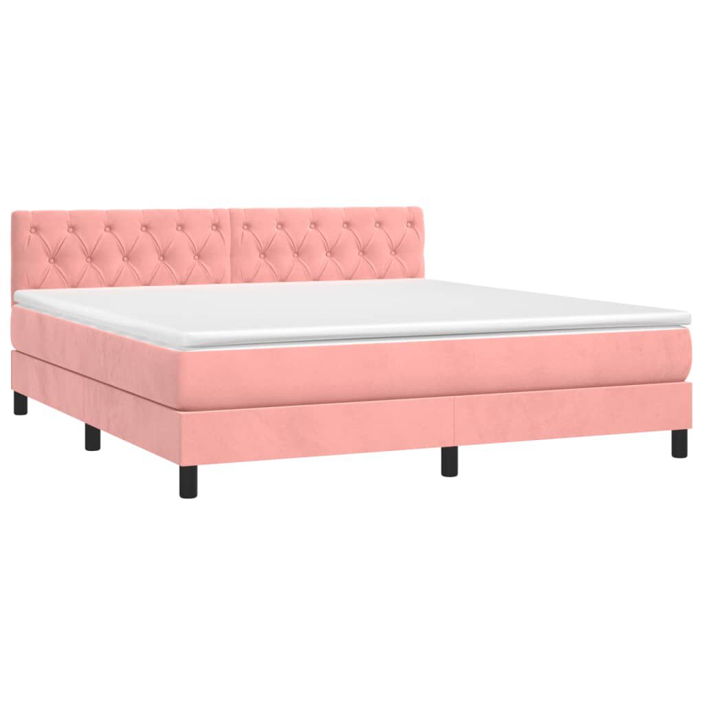 vidaXL Κρεβάτι Boxspring με Στρώμα Ροζ 160x200 εκ. Βελούδινο