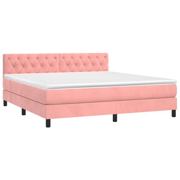 vidaXL Κρεβάτι Boxspring με Στρώμα Ροζ 160x200 εκ. Βελούδινο