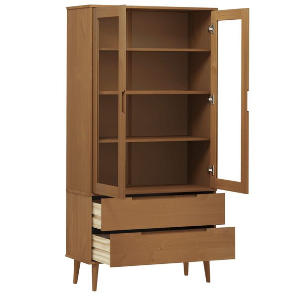 vidaXL Βιτρίνα MOLDE Καφέ 90 x 35 x 175 εκ. από Μασίφ Ξύλο Πεύκου