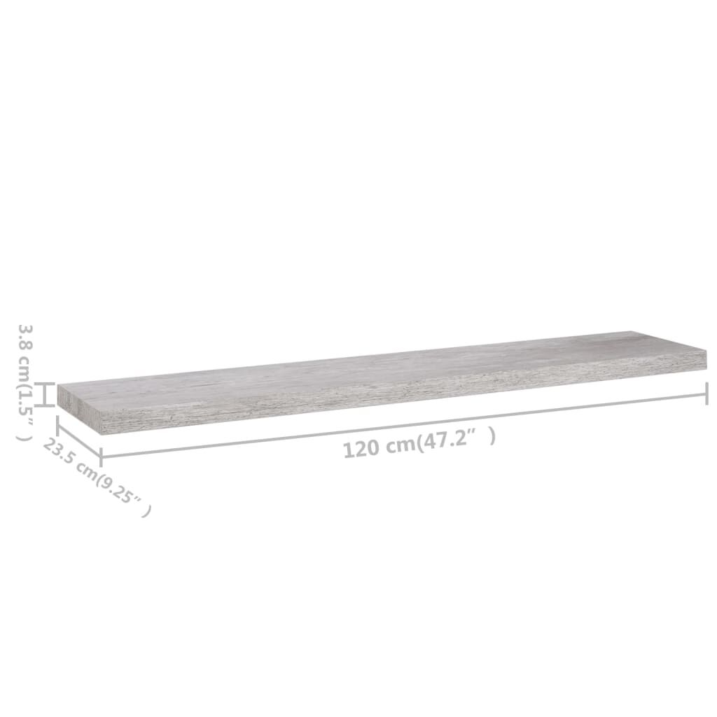 vidaXL Ράφια Τοίχου 2 τεμ. Γκρι Σκυροδέματος 120x23,5x3,8 εκ. MDF