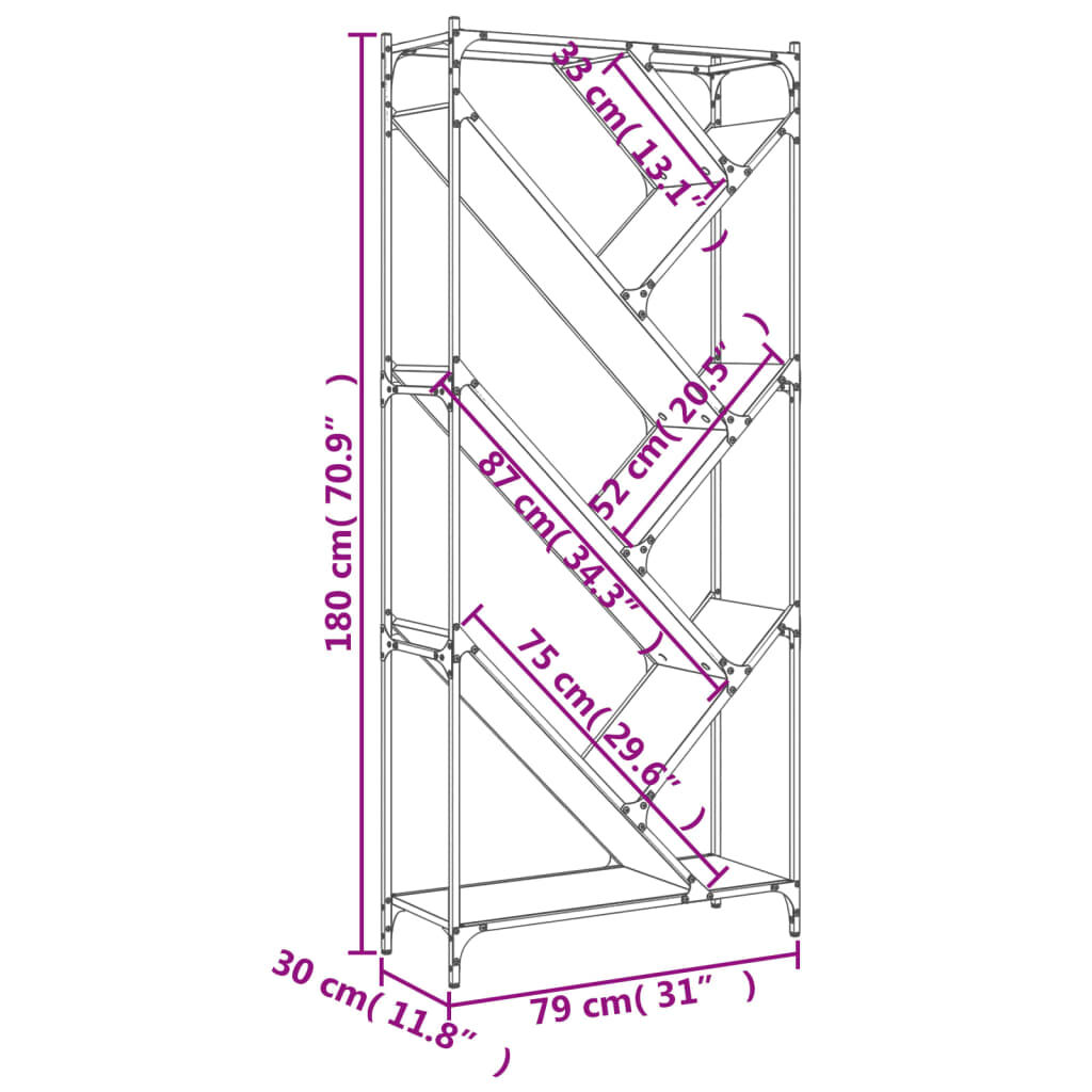 vidaXL Βιβλιοθήκη Sonoma Δρυς 79x30x180 εκ. Επεξεργ. Ξύλο & Μέταλλο